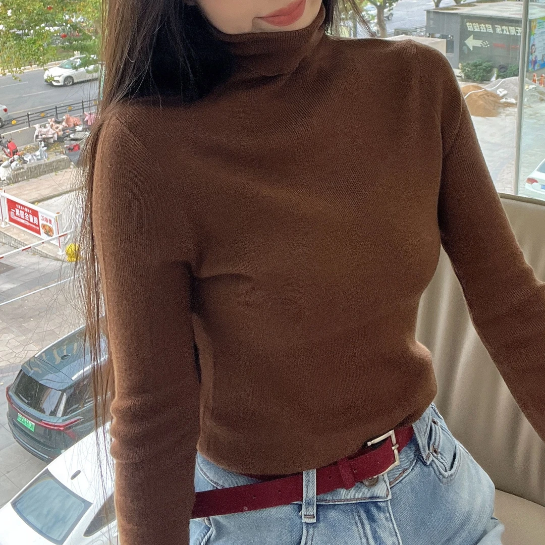针织常规加厚堆堆领女高领衫秋冬毛衣百搭显瘦纯色
