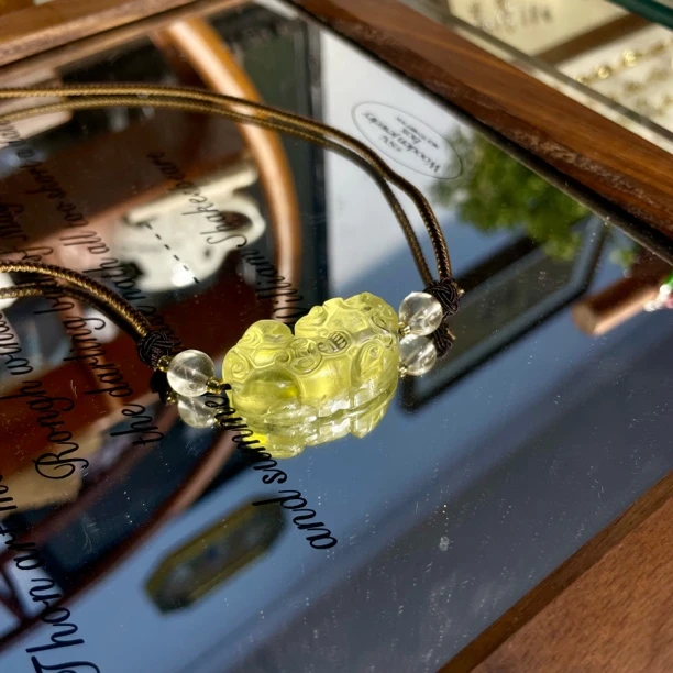黄貔貅项链吊坠天然黄水晶转运招财