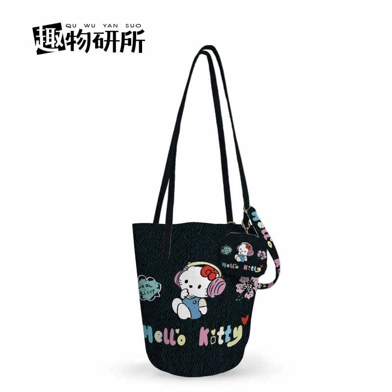 酷酷音乐凯蒂猫单肩斜挎通勤包大容量外出腋下便携磁扣水桶包