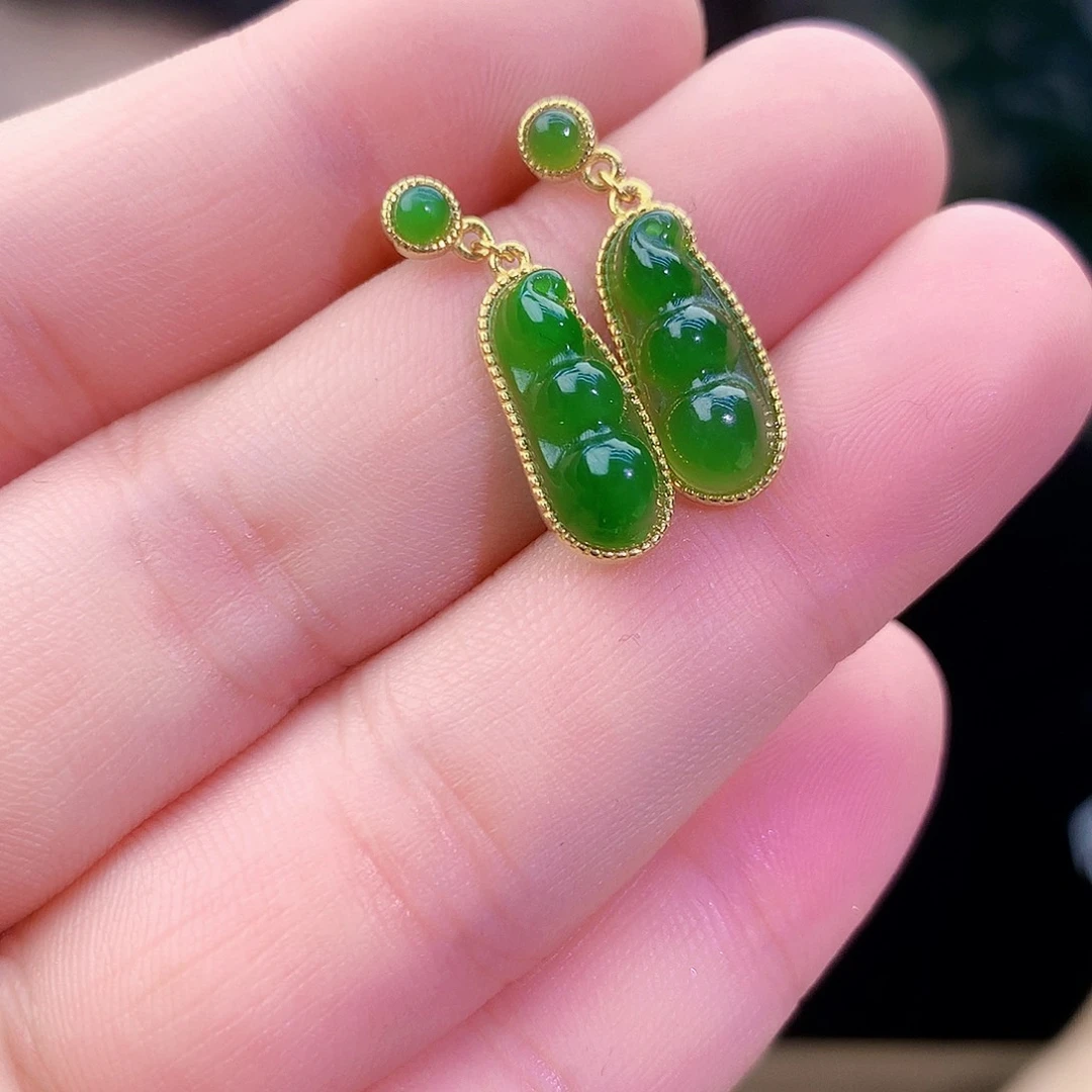 吊坠(不含链)银S925镶嵌和田玉（碧玉）耳钉