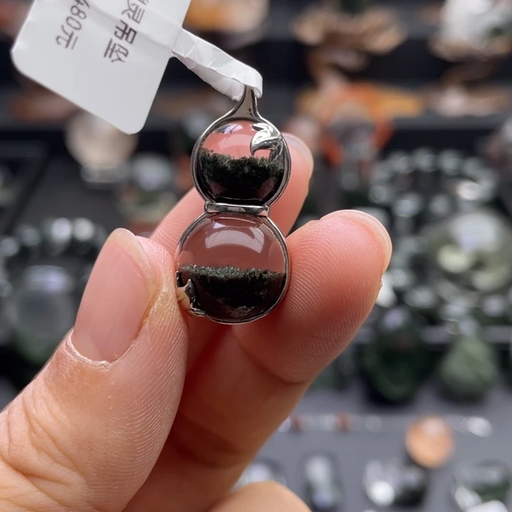 颈饰水晶银S925镶嵌绿幽灵聚宝盆单珠葫芦款