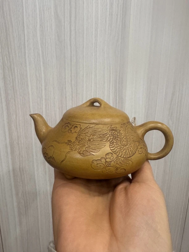 宜兴紫砂茶壶本绿泥料汉棠石瓢段200cc手工泡茶壶