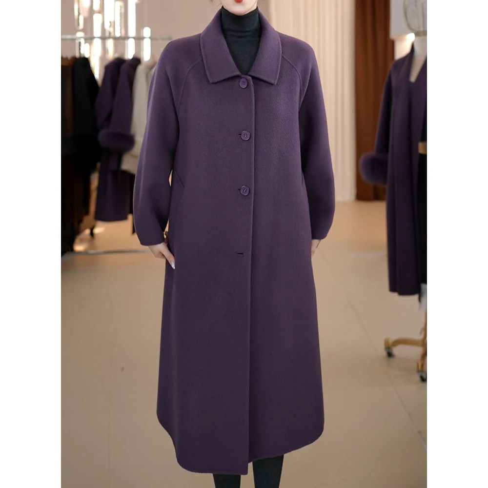 轻奢高端气质减龄时尚通勤宽松遮肉纯色polo领长款毛呢外套2025新