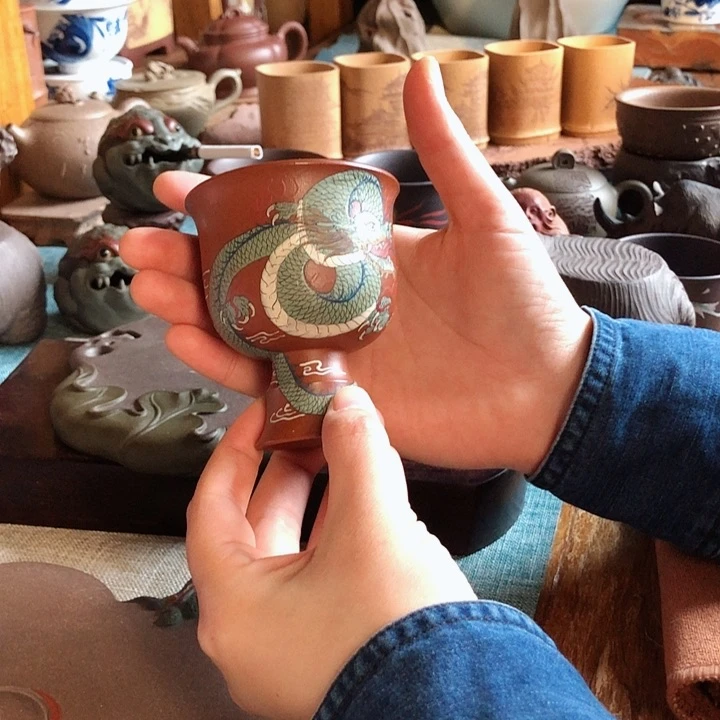 紫砂茶杯临***壮紫砂工艺品