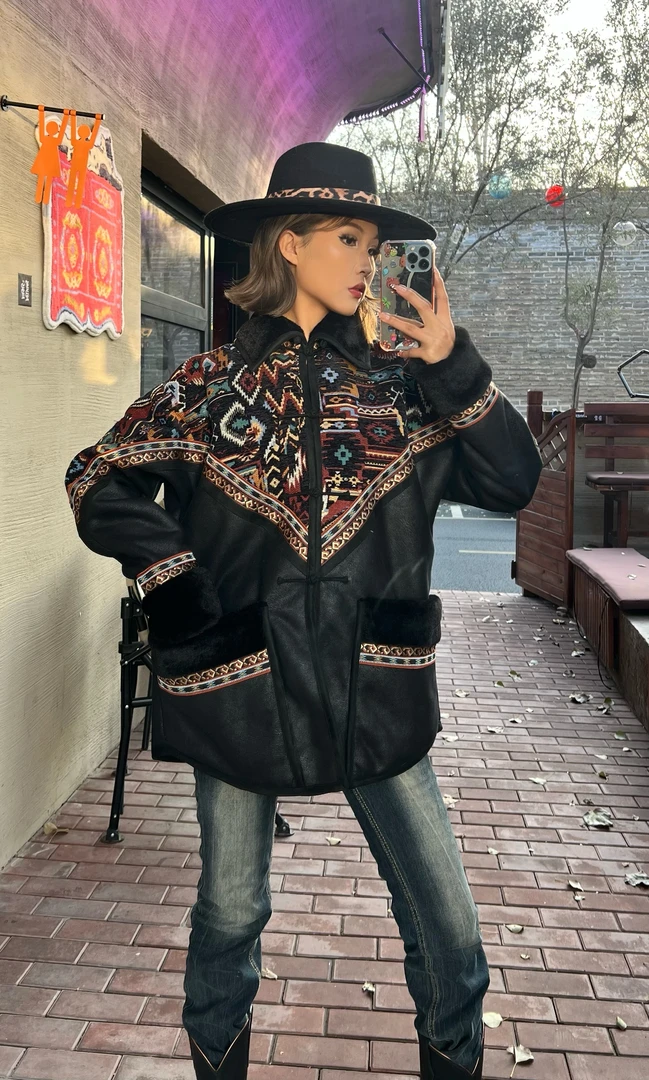 ANAR原创设计常规黑色时尚秋冬拼接皮毛一体