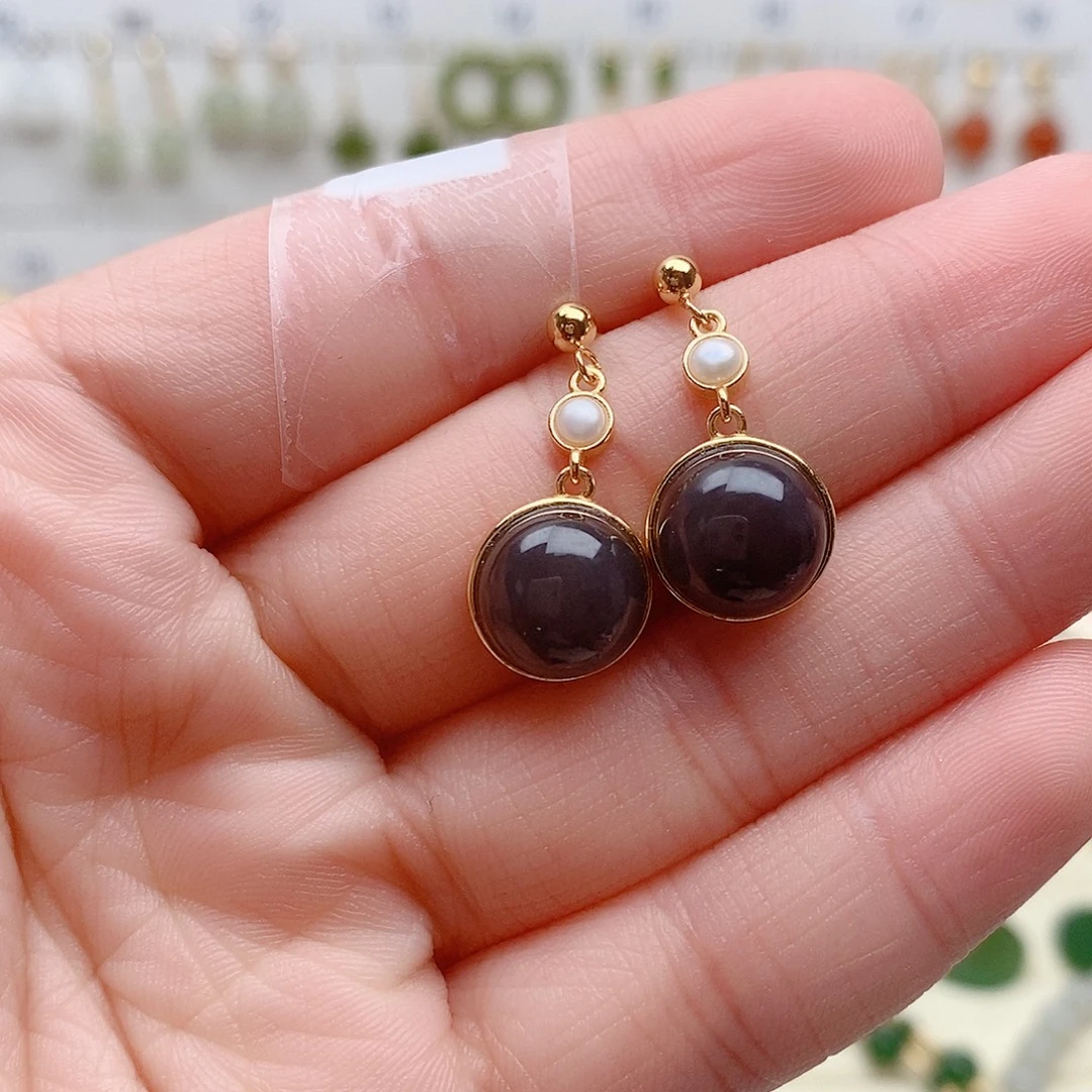 和田玉银S925镶嵌耳饰