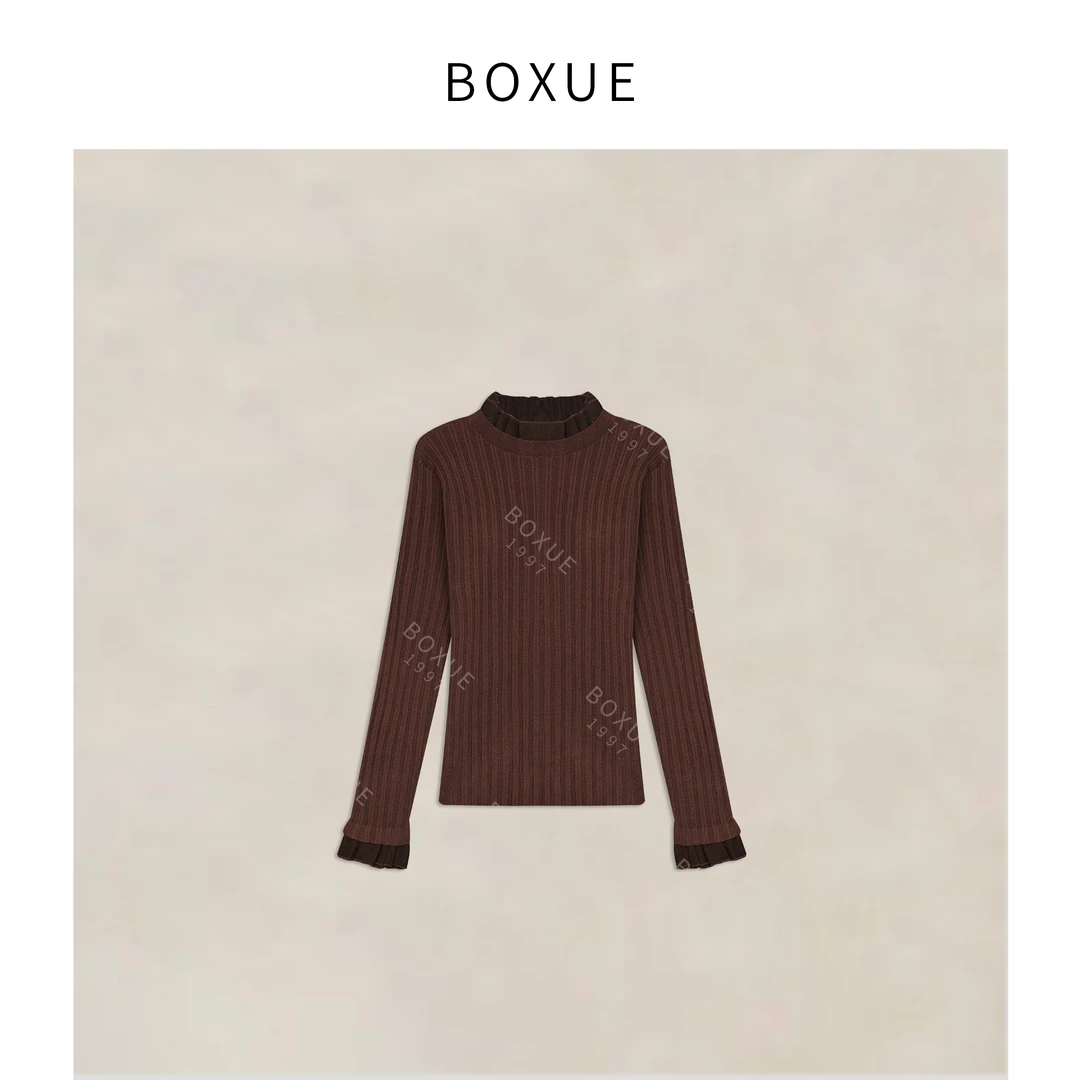 BOXUE“清晓”2025秋冬扬子纱羊毛拼接蕾丝轻奢 毛衣#251203MY7318