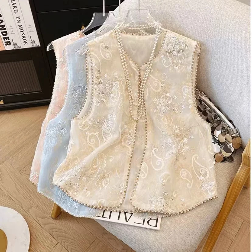 【星空 】新中式马甲春夏季重工钉珠刺绣马夹背心无袖圆领坎肩