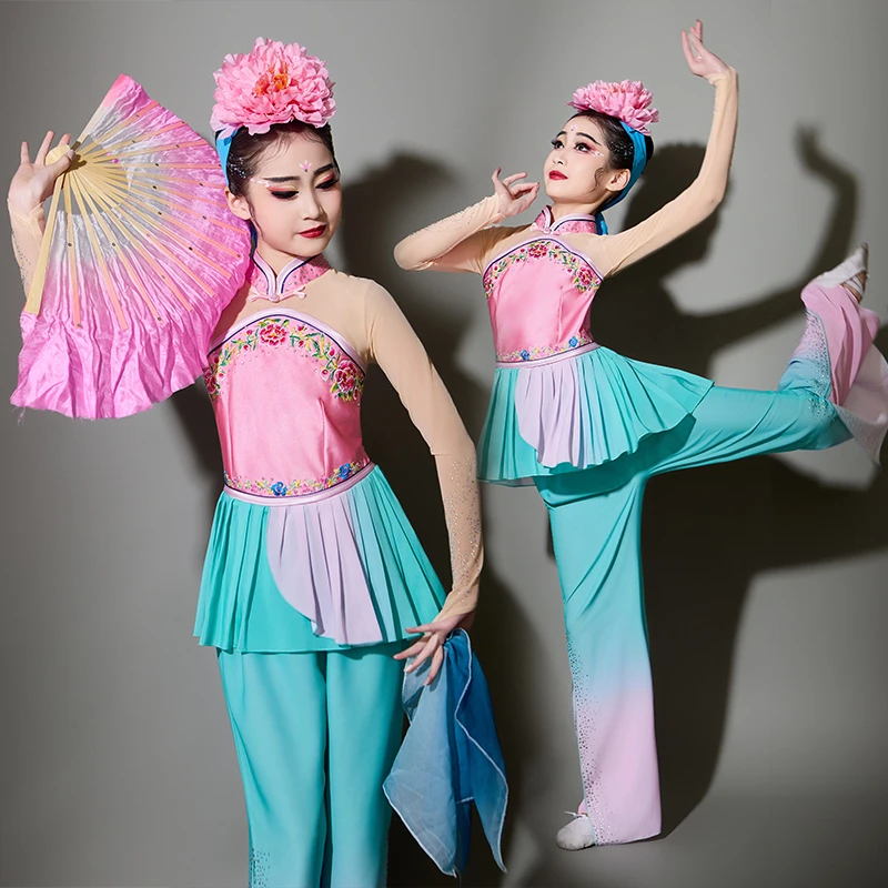 儿童胶州秧歌服演出服女新款艺考扇子舞中国风说兰花高级剧目服装