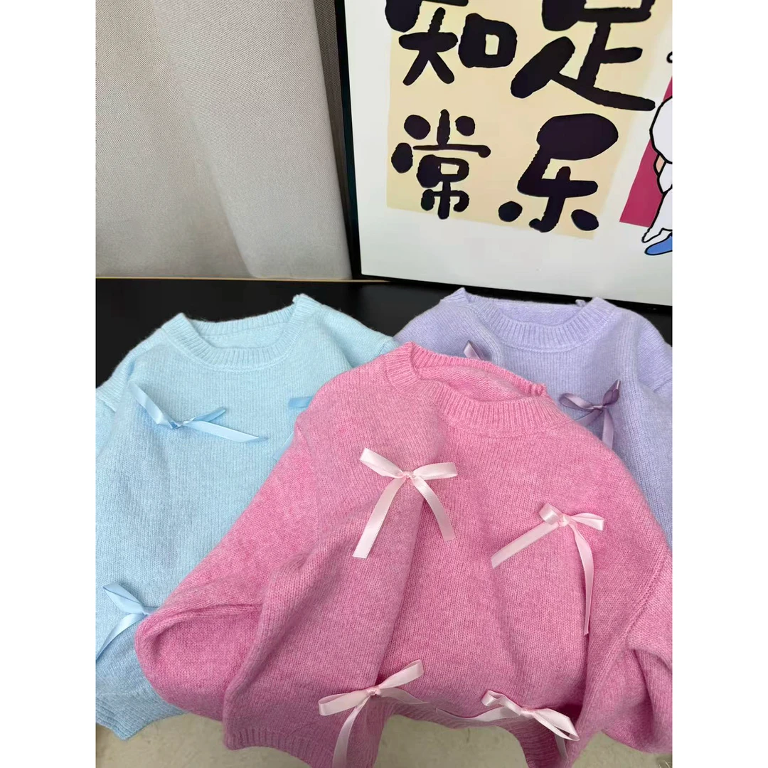 蝴蝶结套头儿童毛衣