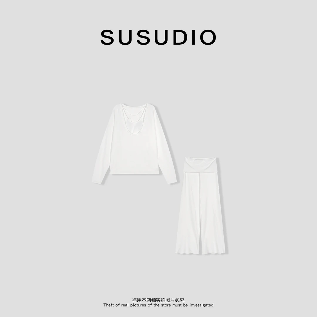 SUSUDIO②  三件套设计款慵懒风背心+长T恤+长裤套装30025