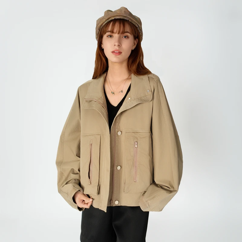 谜底短款外套女2025春新品设计感率性百搭宽松夹克长袖251MW5001