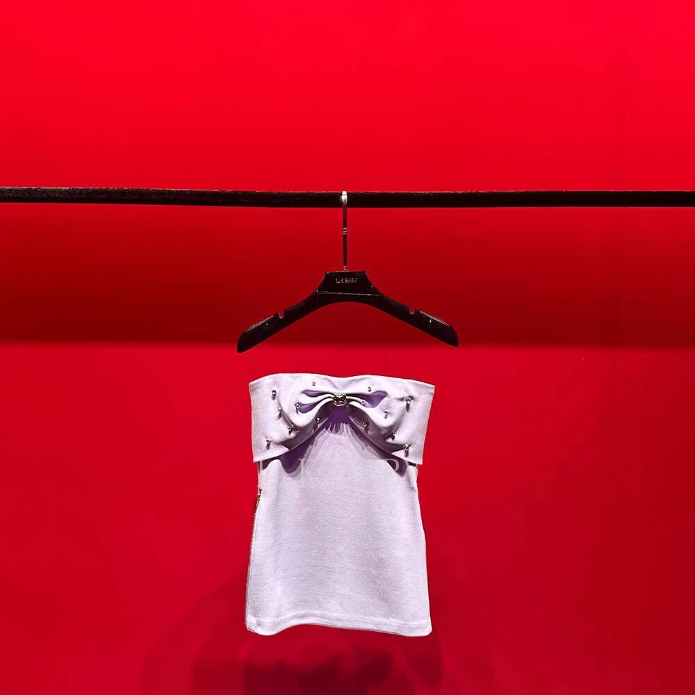 【L.K.BABY】纯欲少女  法式性感挂脖闪钻蝴蝶抹胸白色时尚设计师