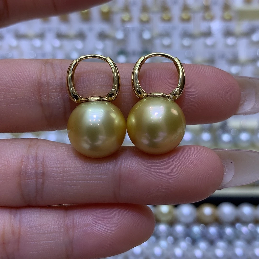 18K金镶嵌耳饰海水珍珠14/15mm