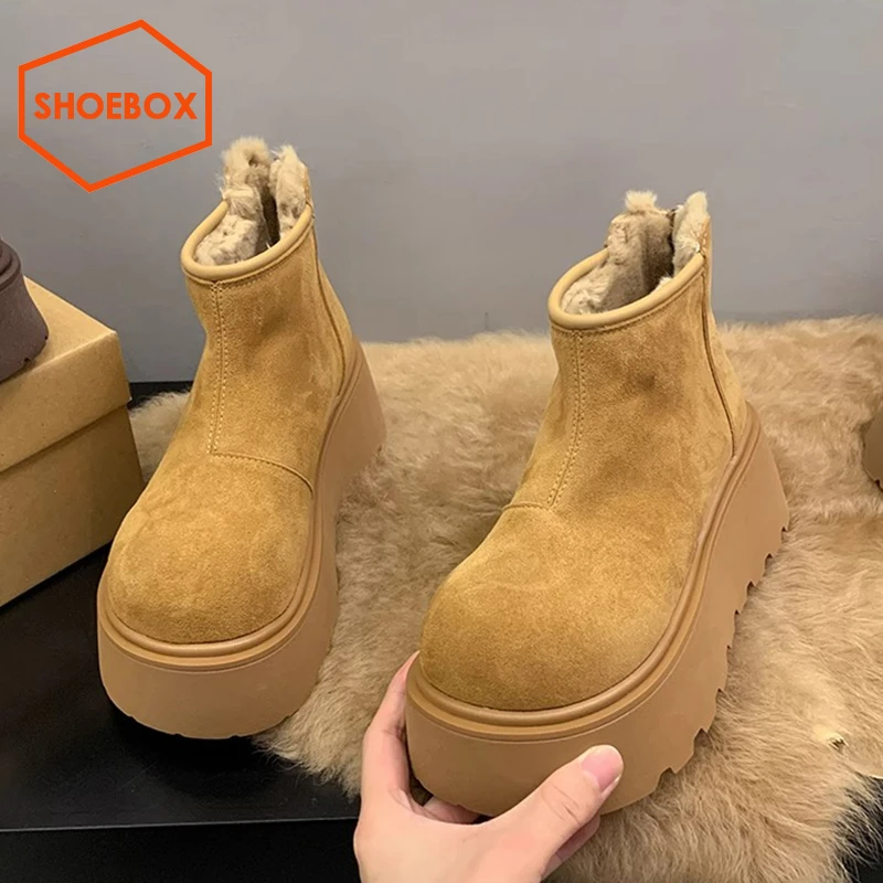 SHOEBOX鞋柜加绒勃肯短靴女2025新款冬季厚底增高软底女式雪地靴