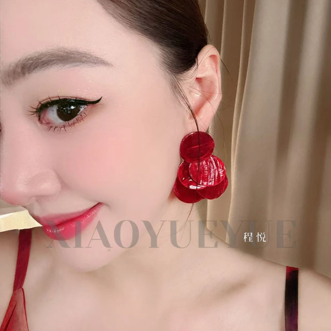 非金属树脂耳饰 程悦夫妇【店主推荐】A-02180超显白气质红色耳环