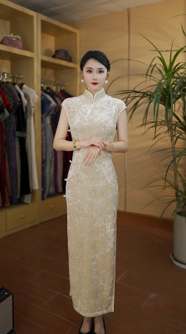 沉壁 日常显瘦丝绒气质优雅国风长款旗袍