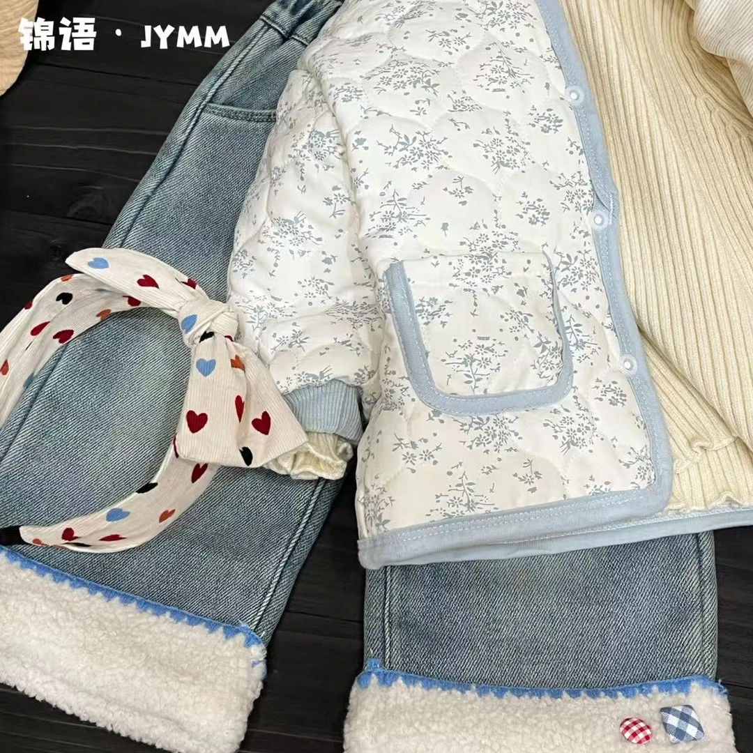25秋冬新款  锦语加绒简约直筒扣子牛仔裤