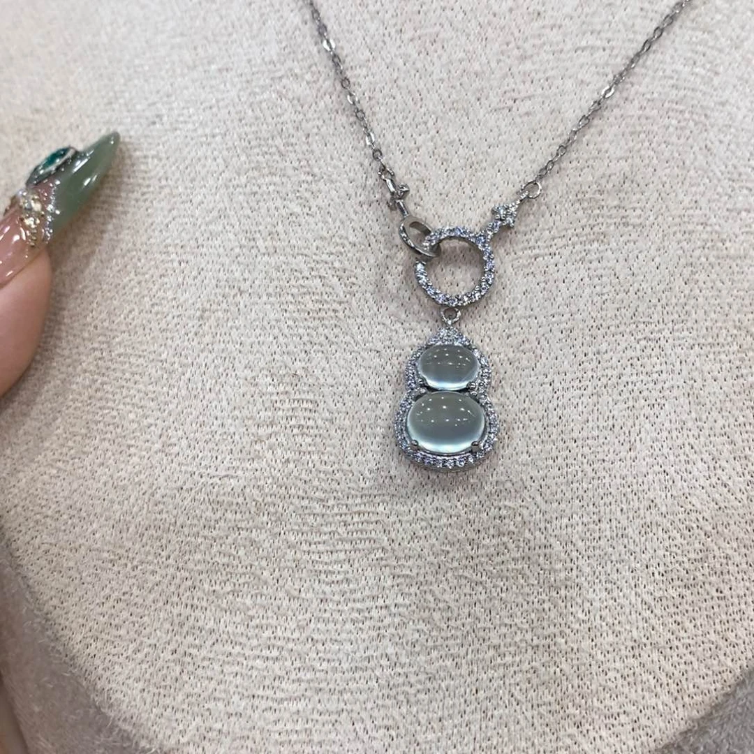 银S925镶嵌蛇纹石玉颈饰