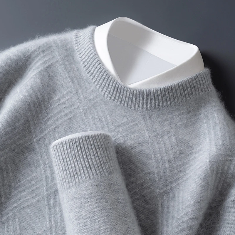 无刺绣款~100纯羊毛衫圆领条纹厚款宽松百搭针织衫男士