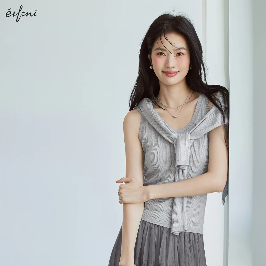 伊芙丽简约亮丝坑条背心针织衫2025夏季新款针织衫女1G7931701