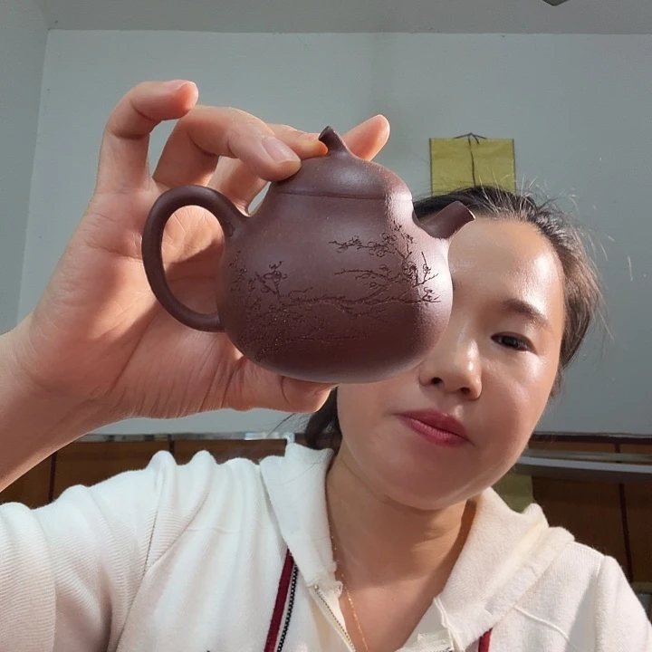 茶壶紫砂刻绘茄瓜209cc