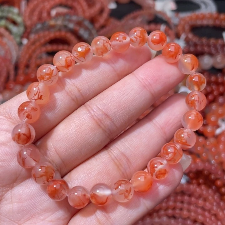 南红玛瑙未镶嵌粉底飘花单圈7.5m+