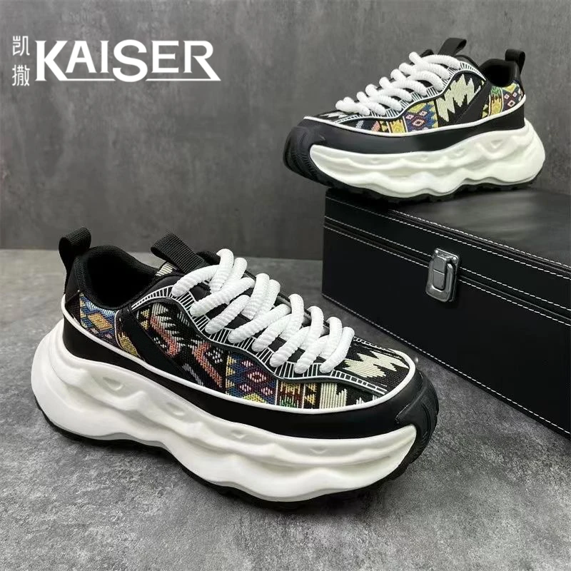 KAISER/凯撒·男鞋秋季透气刺绣老爹鞋子男款厚底防滑运动休闲潮鞋