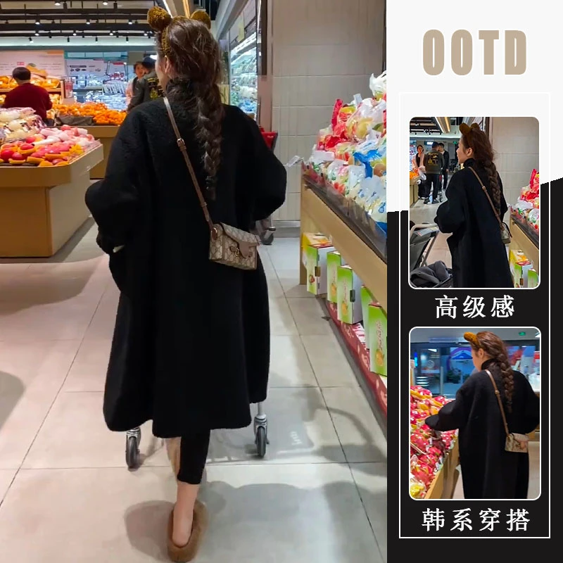 赫本风高级感黑色毛呢外套女装冬季新款潮流小个子中长款保暖大衣