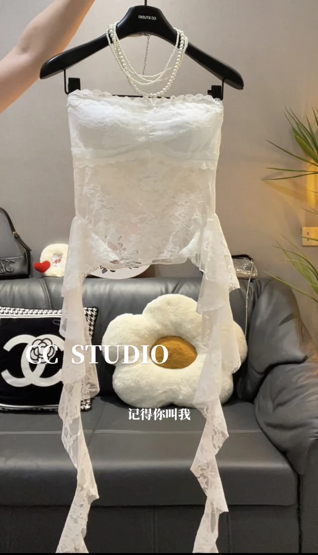 纯欲性感辣妹抹胸吊带小背心女夏季不规则小心机拼接蕾丝上衣潮