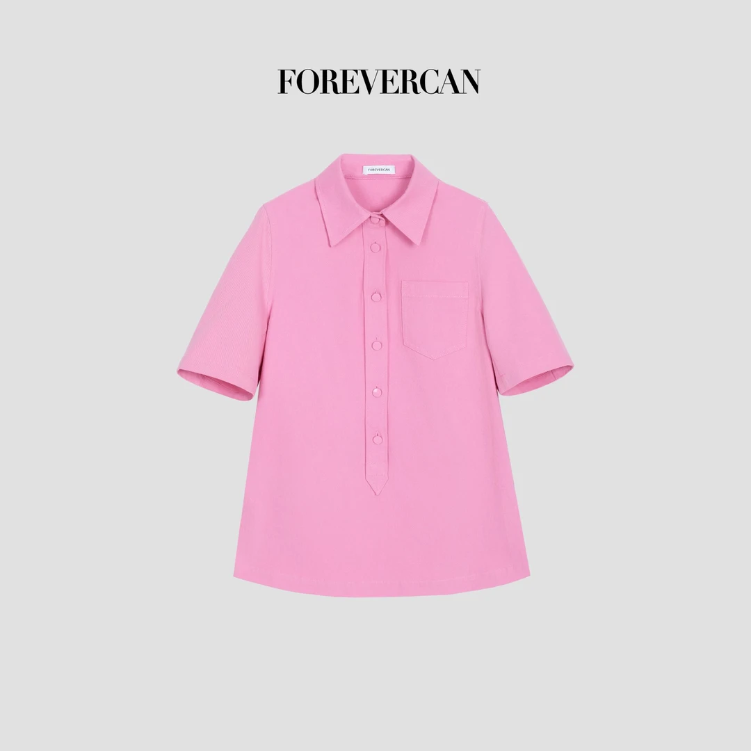 FOREVERCAN“恋爱宣言”极简中袖宽松直筒衬衫连衣裙ST23562