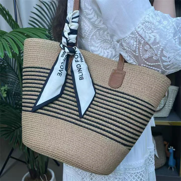 草编包编织包条纹包2025夏季沙滩通勤单肩包女包百搭森系