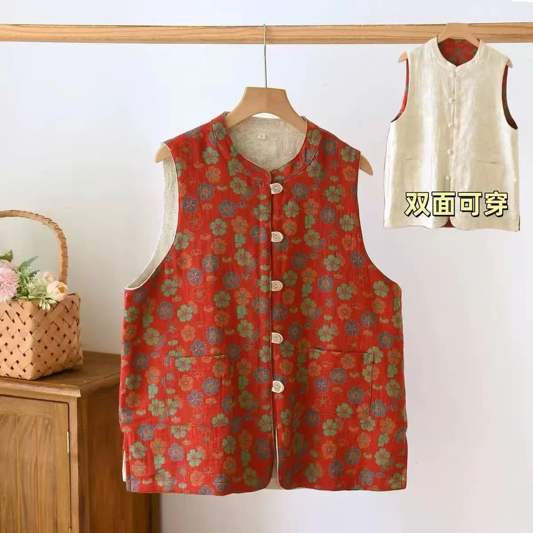 【棉麻马甲】棉麻纱布款双面穿马甲