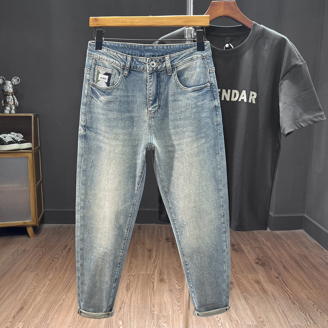 微锥夏季薄款牛休闲仔裤男牛仔潮流时尚九分长裤浅色软牛仔男款