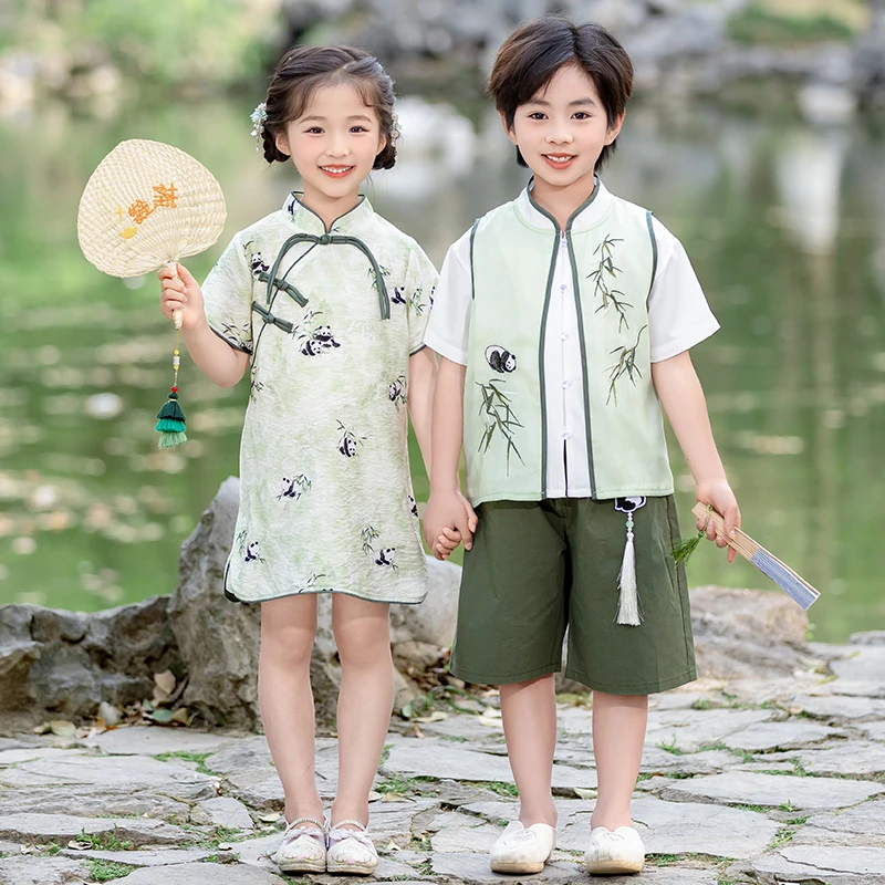 男童汉服夏季2025新款女童夏款中国风日常古装短袖新中式儿童童装