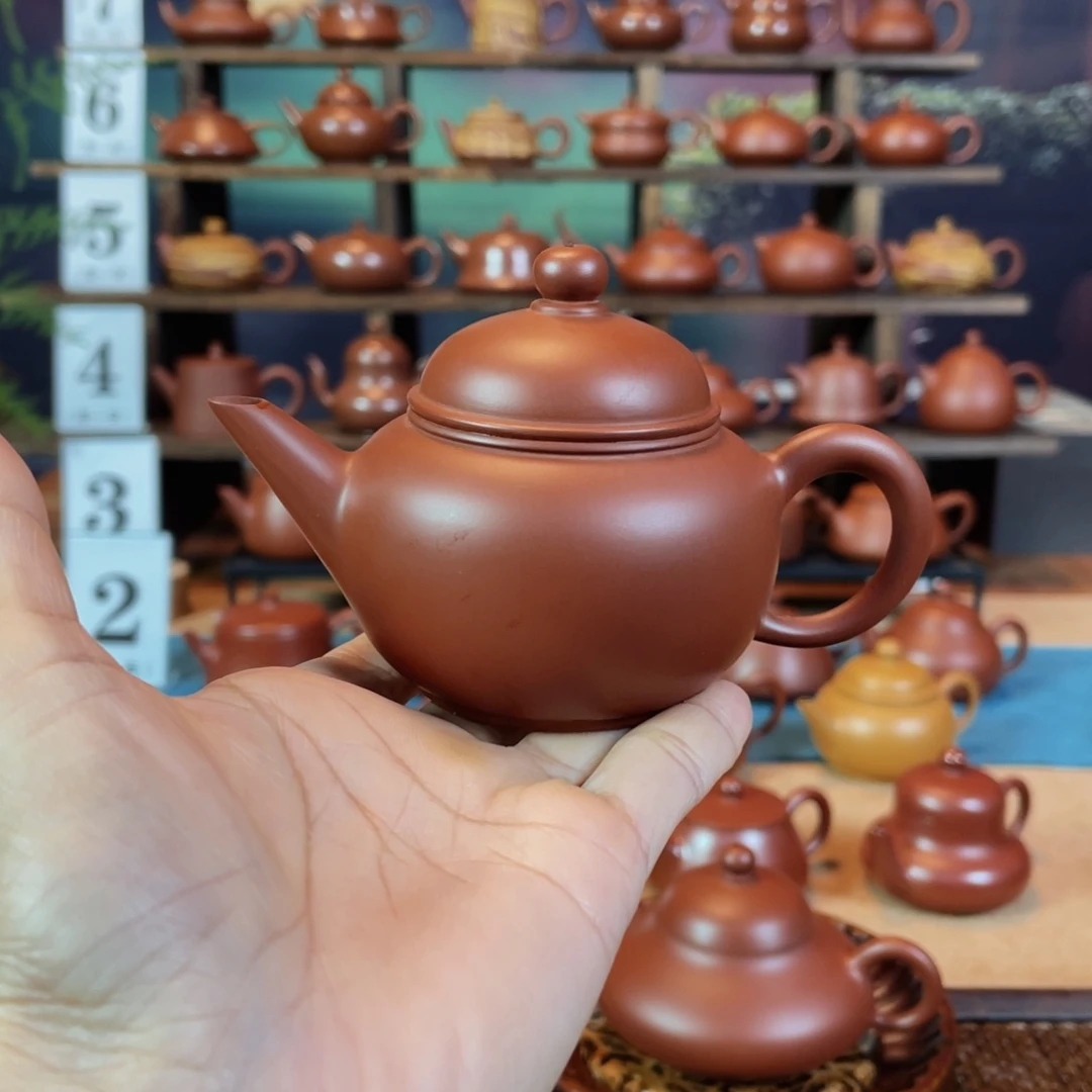 茶壶紫砂宏*潮州手工手拉朱泥水平壶