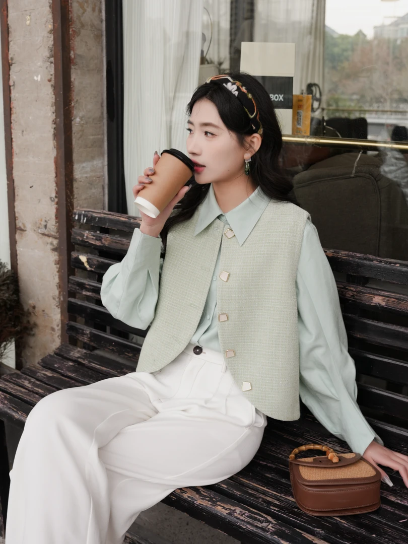 丁佳欣【清新薄荷】港风复古百搭小众显瘦马甲JS1113145