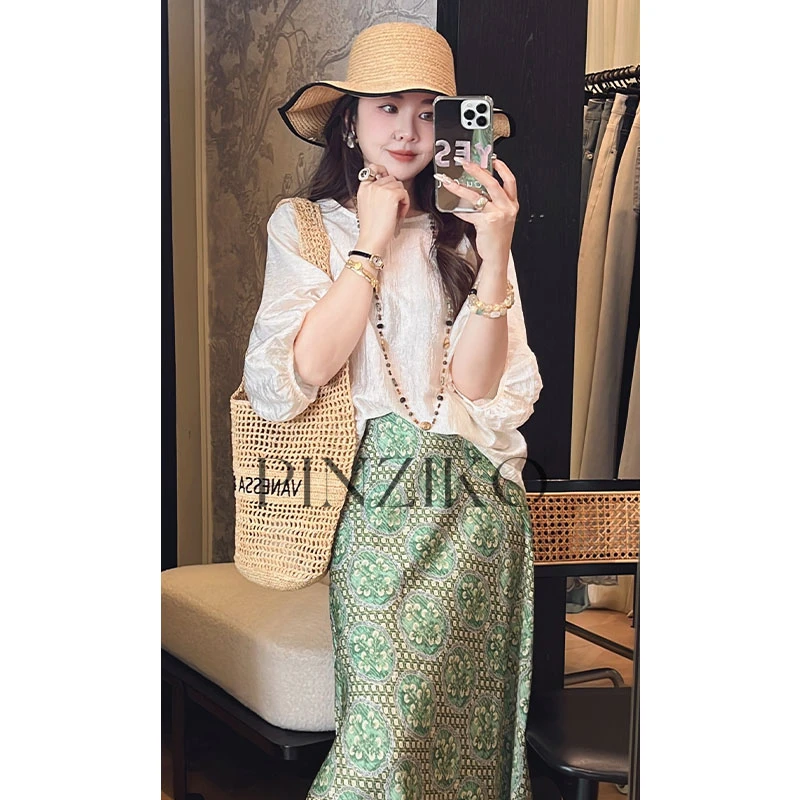 【PINZIKO女装】丝光独白~轻熟法式灯笼袖醋酸衬衫设计感上衣TJF200