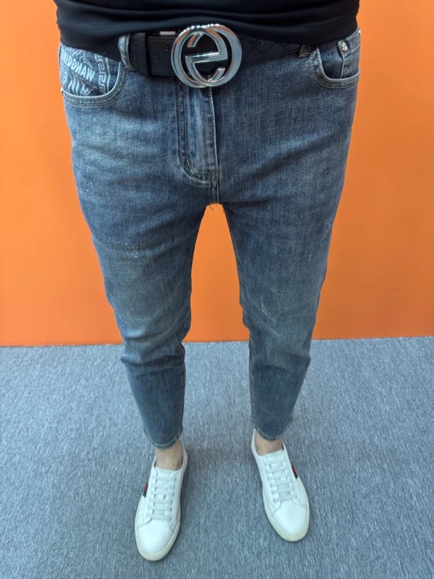 春夏薄款九分牛仔裤修身小脚男裤时尚潮流男士休闲牛仔裤潮流裤