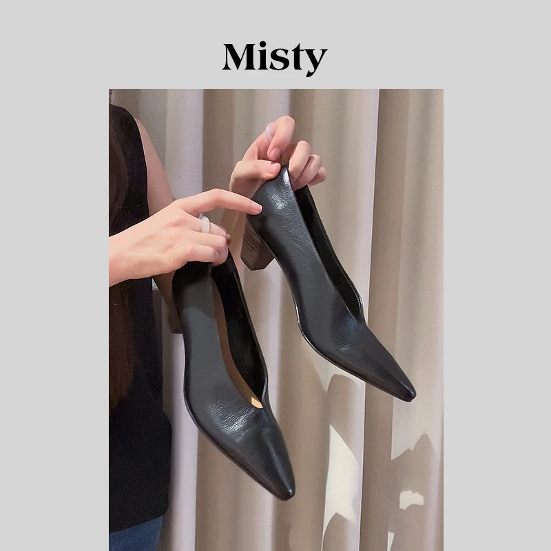 Misty雾屿女鞋|34-40|5cm|2025秋季爆款百搭粗跟亮面尖头单鞋