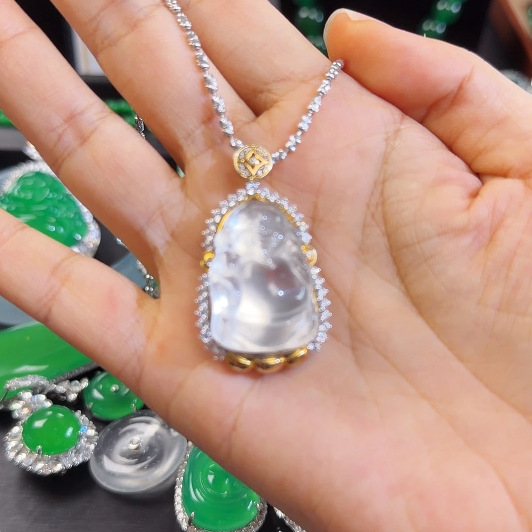 石英质玉银S925镀金镶嵌颈饰