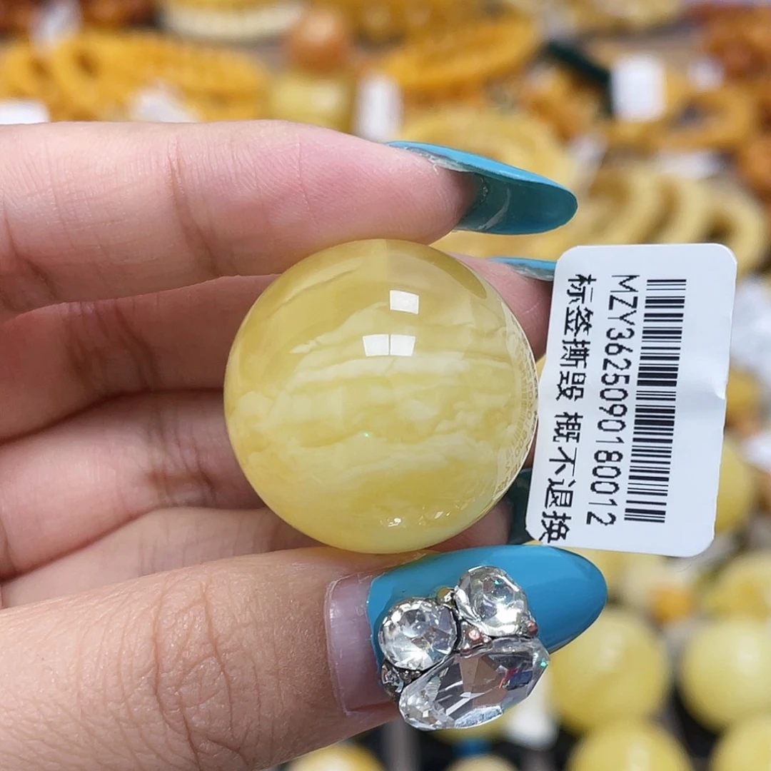 蜜蜡未镶嵌珠宝奇石24.5mm千层虎皮圆珠瑕
