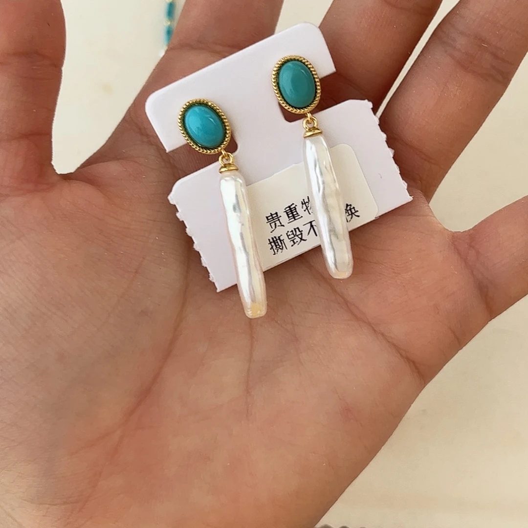 合金淡水珍珠耳饰