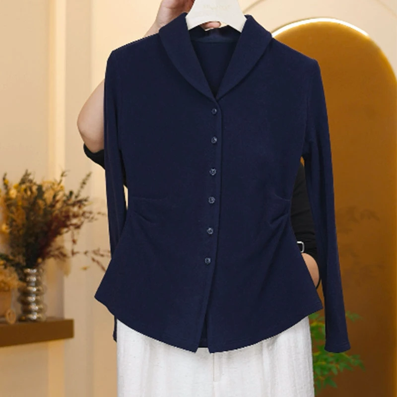 【月坠花折】减龄收腰显瘦复古开衫长袖高级感V领长袖纯色打底小衫