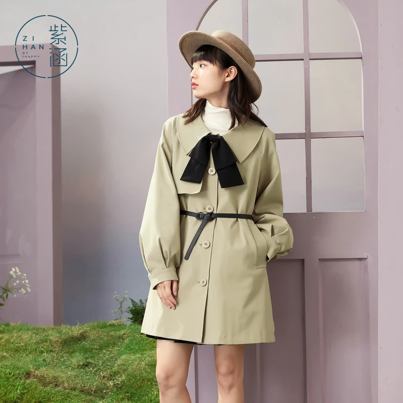 紫涵一手长气质双排扣秋季蝴蝶结女宽松翻领风衣小个子Z1Z08ZS624