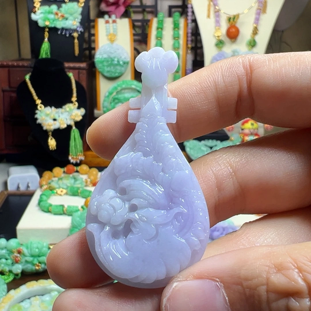 翡翠未镶嵌毛衣链紫翡凤凰琵琶