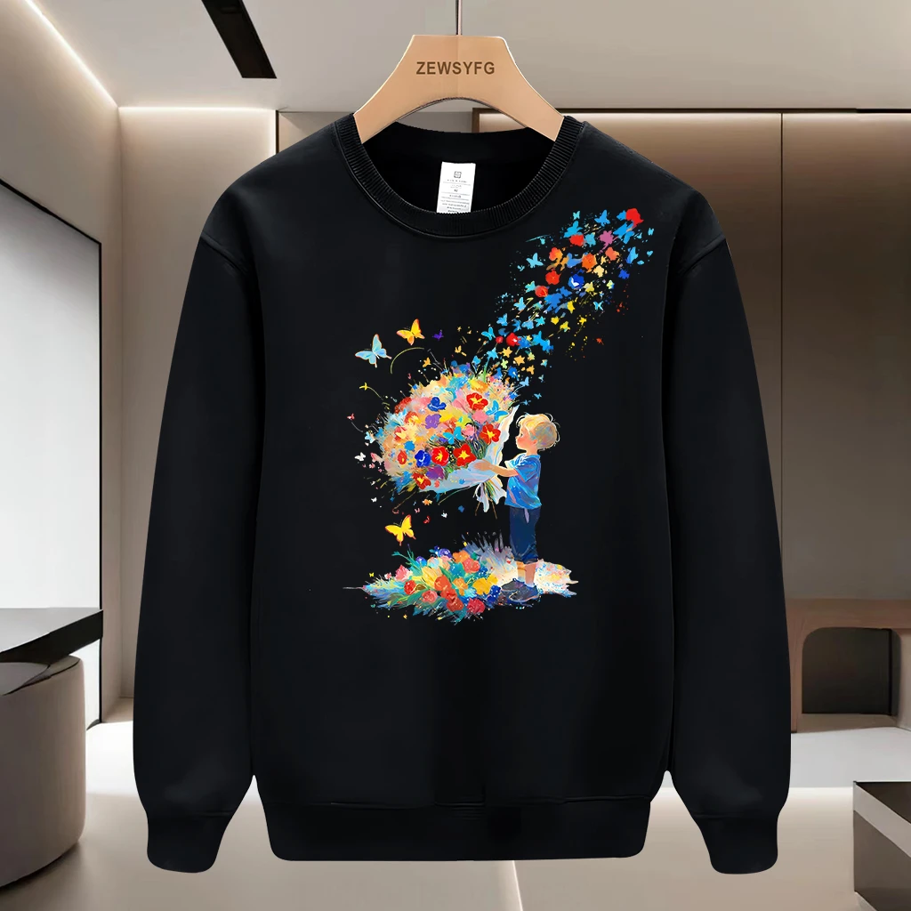 秋冬季新款潮牌百搭长袖卫衣加绒保暖青年休闲圆领男士高端上衣服