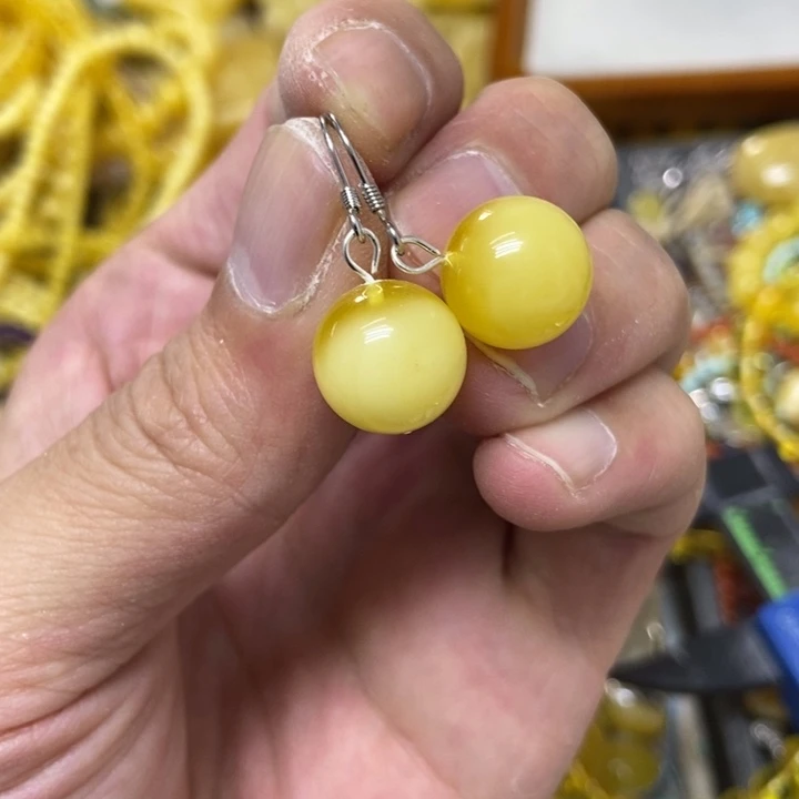 裸石蜜蜡银S925镶嵌耳坠