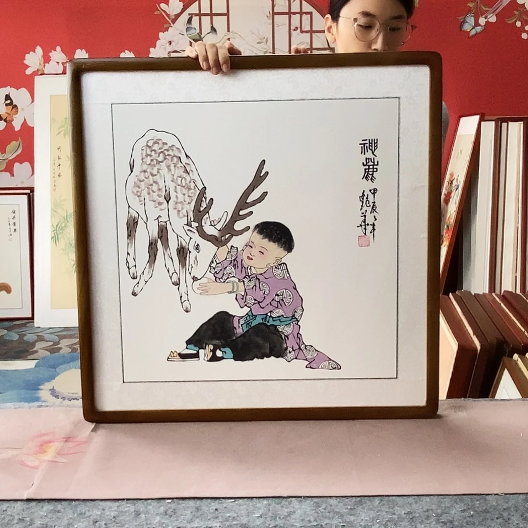 国画手写手绘国画作品带框包邮62✖️62