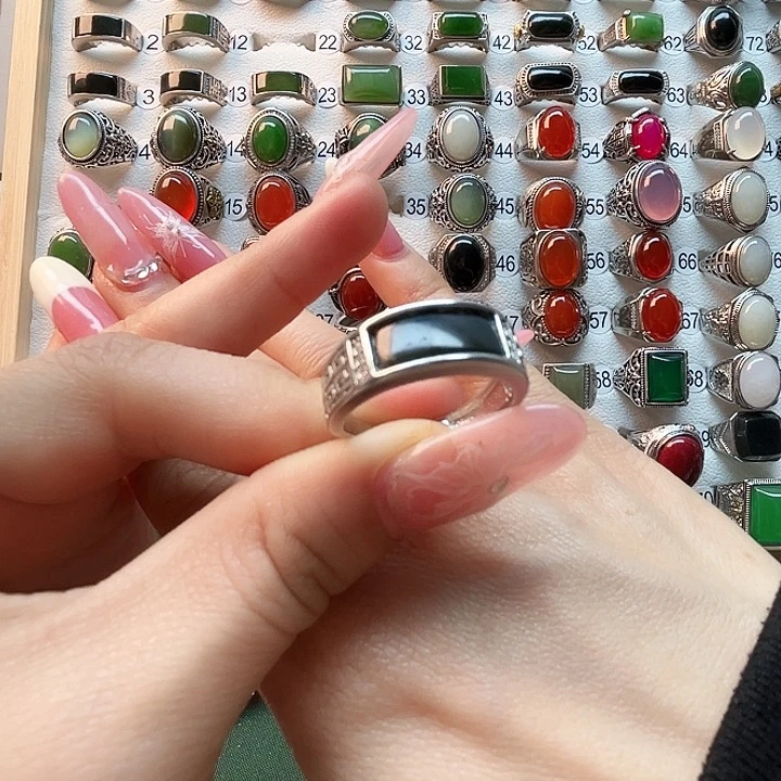 和田玉戒指银S925镶嵌y**a